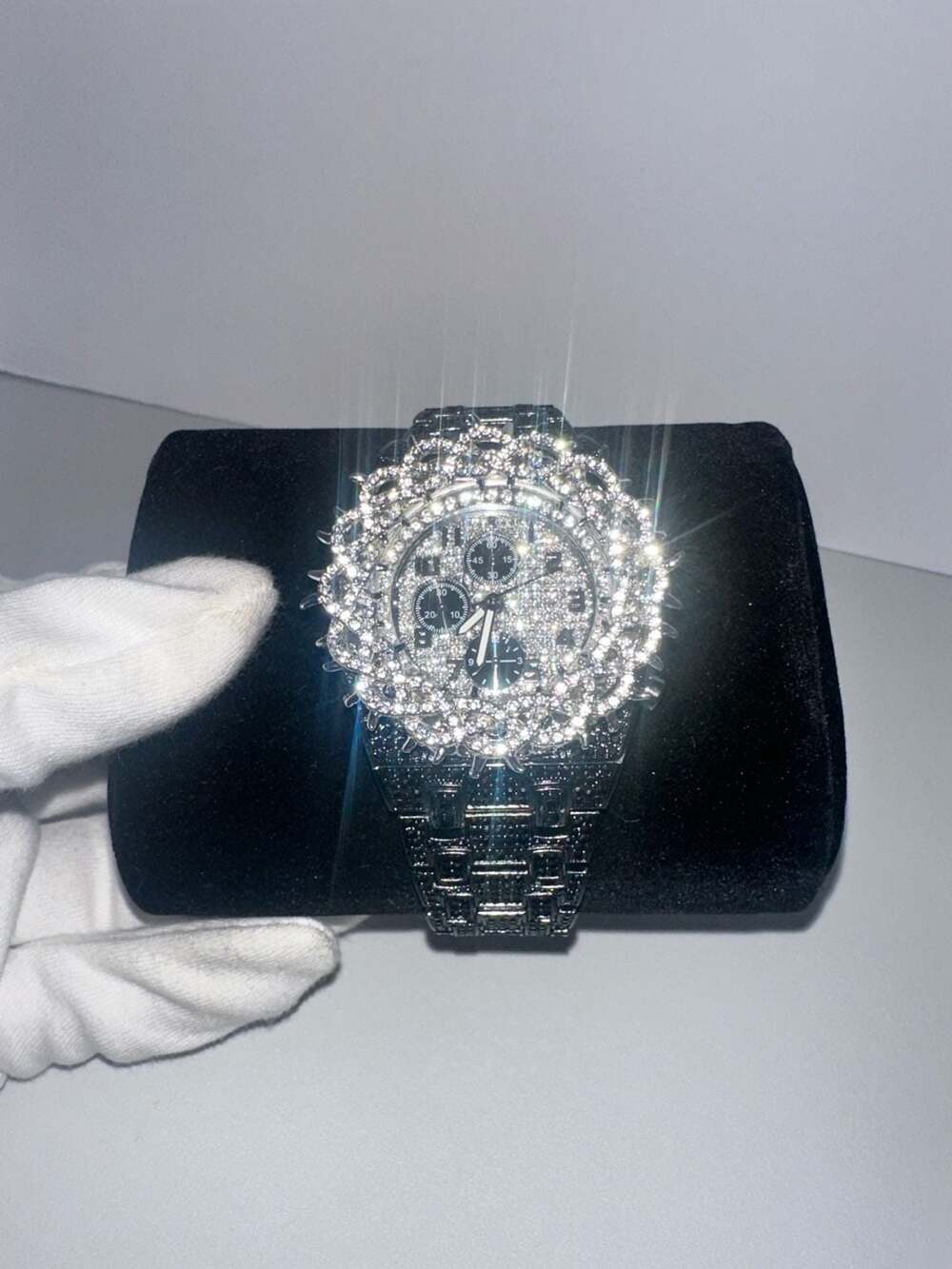 Black & Silver Iced Out Rhinestone Fashion Watch – Multi-Dial Bezel